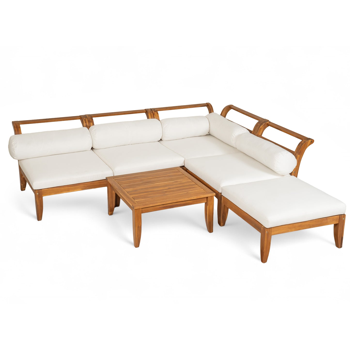 The Marbella Sectional — 6-Piece Teak & Beige Outdoor Set