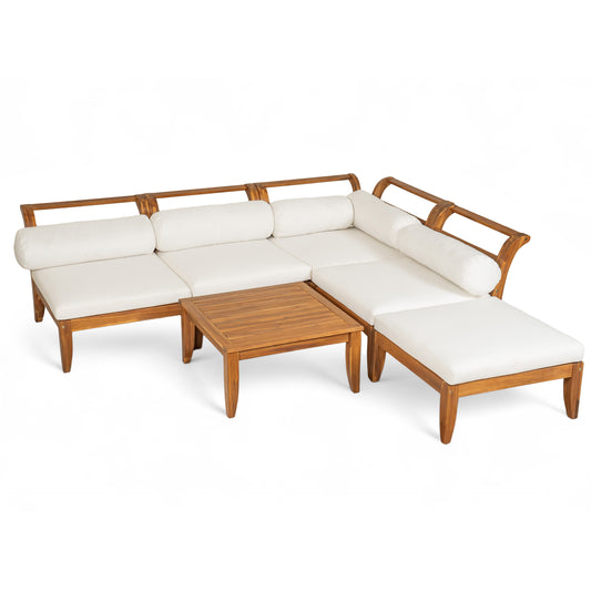 The Marbella Sectional — 6-Piece Teak & Beige Outdoor Set